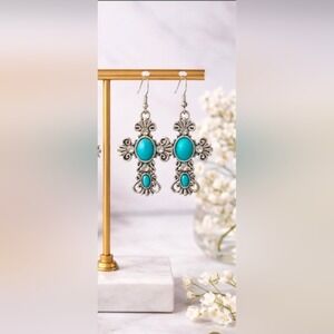Turquoise cross earrings silver cross pendant | Faith collection